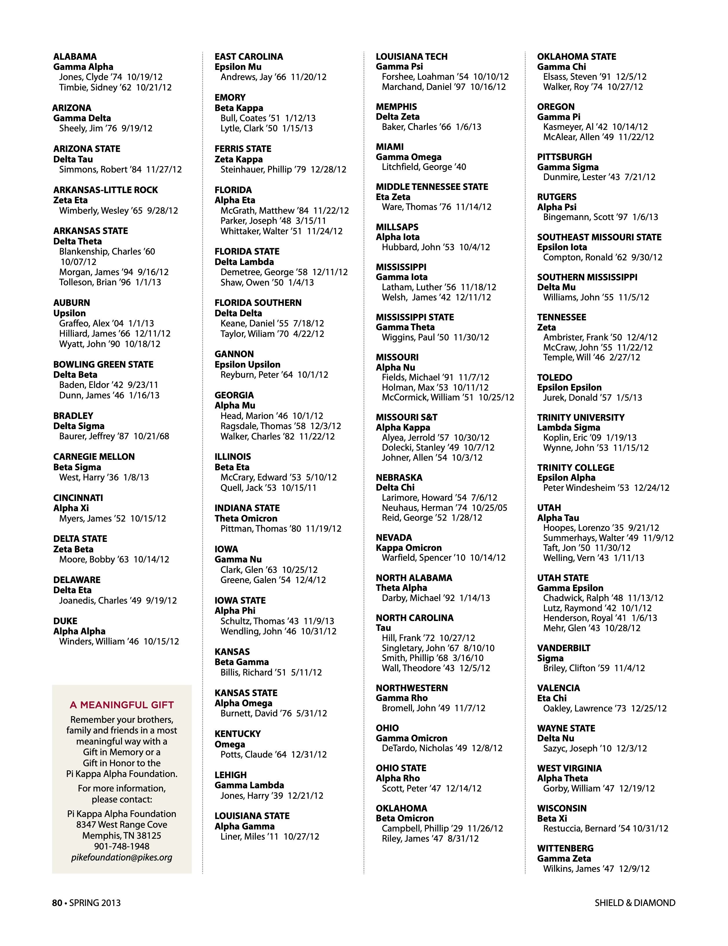 A Meaningful Gift, Spring 2013